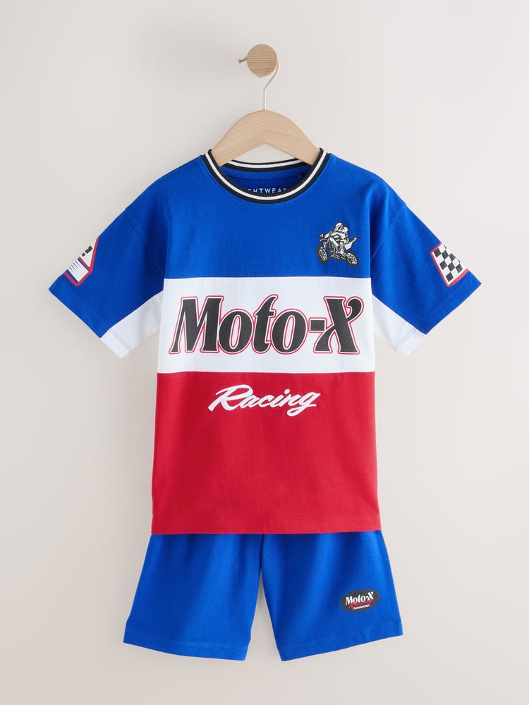 Red/Navy/White Moto Racing 100% Cotton Short Pyjamas 2 Pack (4-16yrs) - Image 2 of 7