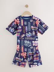 Red/Navy/White Moto Racing 100% Cotton Short Pyjamas 2 Pack (4-16yrs) - Image 4 of 7