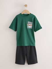 Black/Green Relaxed 100% Cotton Shorts Pyjamas 2 Pack (4-16yrs) - Image 7 of 10