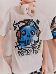 Blue/ White Graffiti Skull Short Pyjamas 3 Pack (3-16yrs) - Image 3 of 4