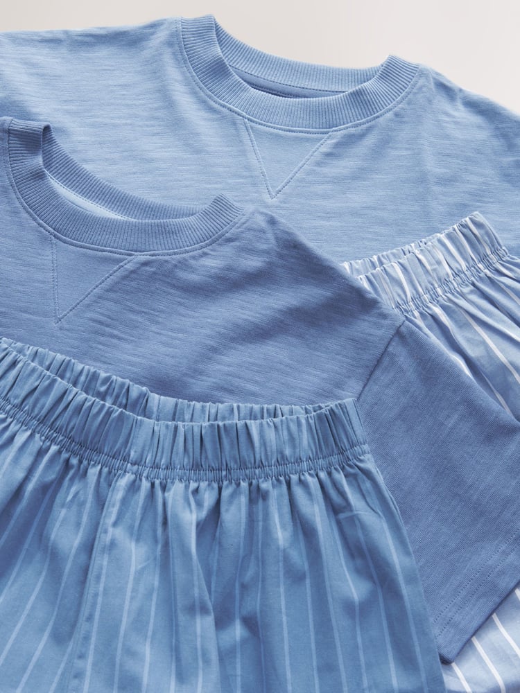 Blue/Grey 100% Cotton Short Sleeve Long Bottoms 2 Pack (3-16yrs) - Image 12 of 12