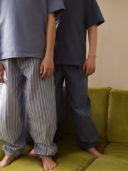 Blue/Grey 100% Cotton Short Sleeve Long Bottoms 2 Pack (3-16yrs) - Image 4 of 12