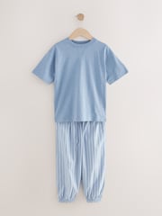 Blue/Grey 100% Cotton Short Sleeve Long Bottoms 2 Pack (3-16yrs) - Image 7 of 12