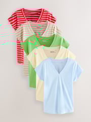 Bontanist Colours V-Neck Cap Sleeve 100% Cotton T-Shirts 5 Pack - Image 1 of 8