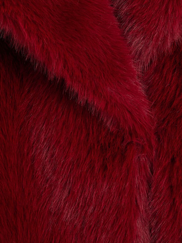 River Island Red Dark Plush Faux Fur Coat - Image 5 of 5