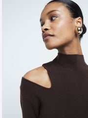River Island Brown Cut-Out High Neck Knitted Midi Dress - Image 3 of 4