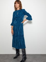 Monsoon Blue Mabel V-Front Crushed Velvet Midi Dress - Image 1 of 3