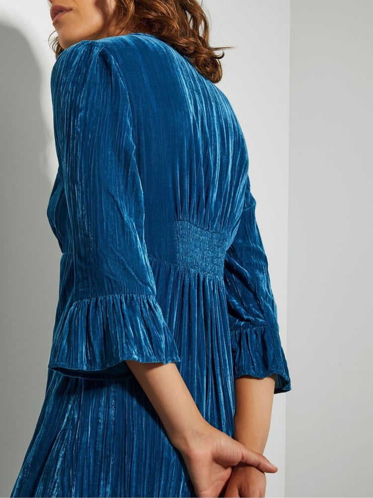 Monsoon Blue Mabel V-Front Crushed Velvet Midi Dress - Image 2 of 3