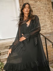 Monsoon Black Aurelia Long Sleeve Ruffle Midi Dress - Image 3 of 8