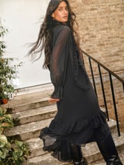Monsoon Black Aurelia Long Sleeve Ruffle Midi Dress - Image 4 of 8