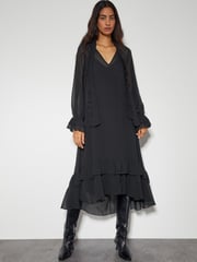 Monsoon Black Aurelia Long Sleeve Ruffle Midi Dress - Image 6 of 8