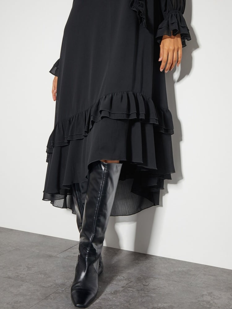 Monsoon Black Aurelia Long Sleeve Ruffle Midi Dress - Image 8 of 8