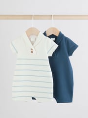Blue/White Stripe Textured Baby Rompers 2 Pack - Image 1 of 8