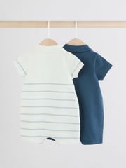 Blue/White Stripe Textured Baby Rompers 2 Pack - Image 2 of 8