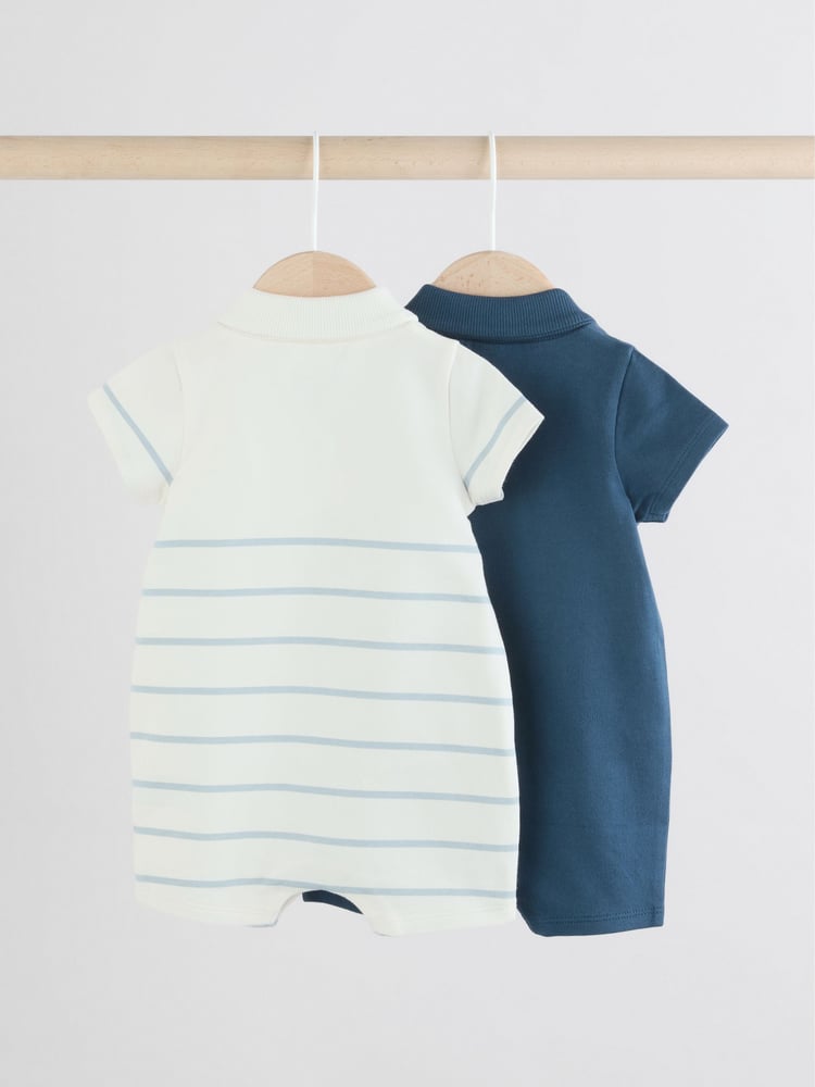 Blue/White Stripe Textured Baby Rompers 2 Pack - Image 2 of 8