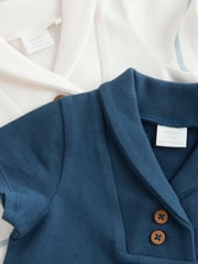 Blue/White Stripe Textured Baby Rompers 2 Pack - Image 7 of 8