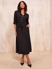 Friends Like These Black Long Sleeve Midi Shirt Dress - Image 1 of 4