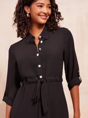 Friends Like These Black Long Sleeve Midi Shirt Dress - Image 2 of 4