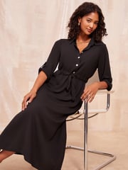 Friends Like These Black Long Sleeve Midi Shirt Dress - Image 4 of 4