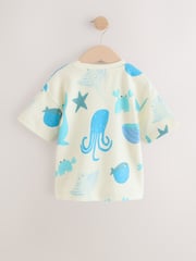 White/Blue Short Sleeve Textured T-Shirts 3 Pack (3mths-7yrs) - Image 5 of 7