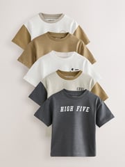 Multi Neutral Slogan Short Sleeve T-Shirts 5 Pack (3mths-7yrs) - Image 1 of 9