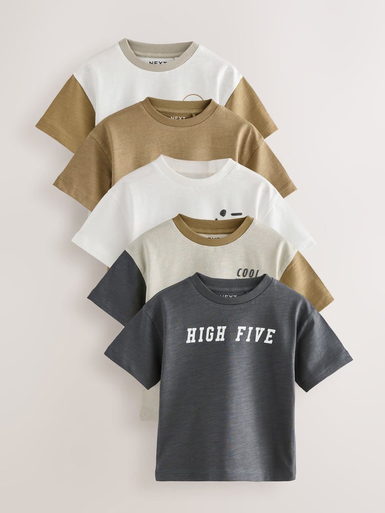 Multi Neutral Slogan Short Sleeve T-Shirts 5 Pack (3mths-7yrs) - Image 1 of 9