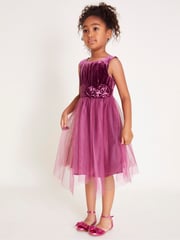 Monsoon Pink Sleeveless Velvet Mesh Corsage Dress - Image 1 of 2