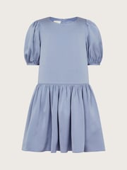 Monsoon Blue Textured Satin Puff Sleeve Dress - Image 1 of 3