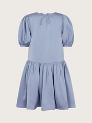 Monsoon Blue Textured Satin Puff Sleeve Dress - Image 2 of 3