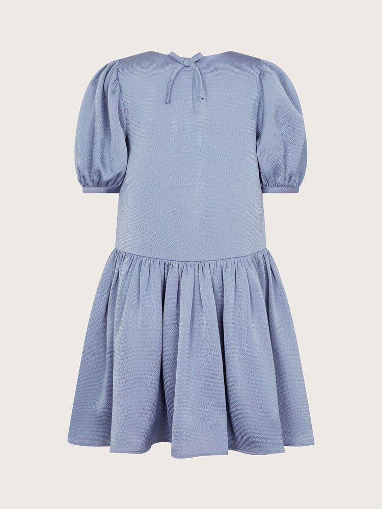 Monsoon Blue Textured Satin Puff Sleeve Dress - Image 2 of 3