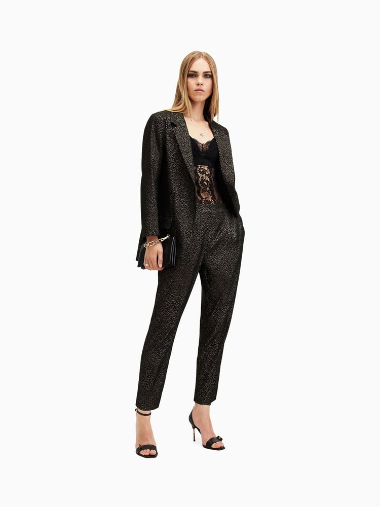 AllSaints Black Aleida Lux Trousers - Image 1 of 6