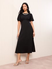 Friends Like These Black Scuba Midi Dress With Diamante Necklace Trim - Image 4 of 5