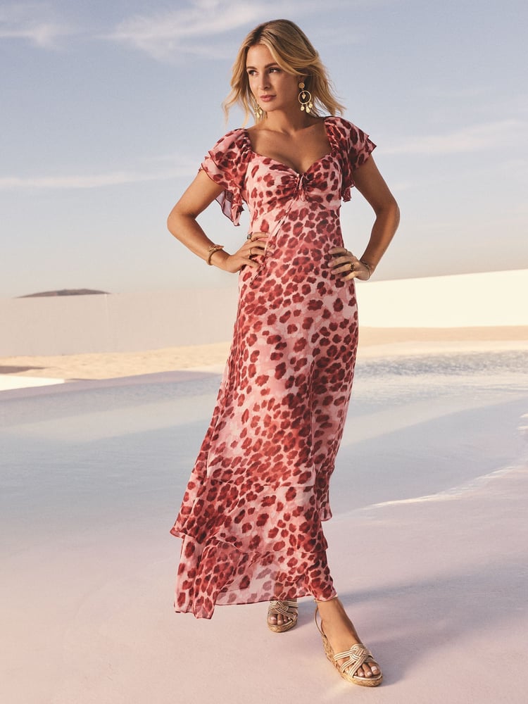 Friends Like These Red Animal Millie Mackintosh Chiffon Frill Maxi Dress - Image 1 of 4
