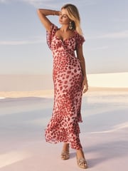 Friends Like These Red Animal Millie Mackintosh Chiffon Frill Maxi Dress - Image 3 of 4