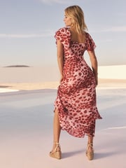 Friends Like These Red Animal Millie Mackintosh Chiffon Frill Maxi Dress - Image 4 of 4
