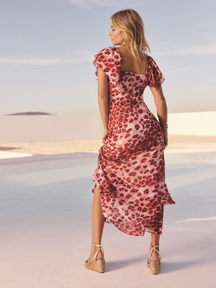 Friends Like These Red Animal Millie Mackintosh Chiffon Frill Maxi Dress - Image 4 of 4