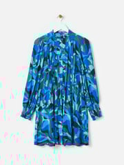 Oliver Bonas Blue Abstract Pleated Mini Dress - Image 3 of 8