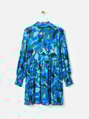 Oliver Bonas Blue Abstract Pleated Mini Dress - Image 4 of 8