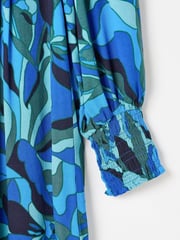 Oliver Bonas Blue Abstract Pleated Mini Dress - Image 7 of 8