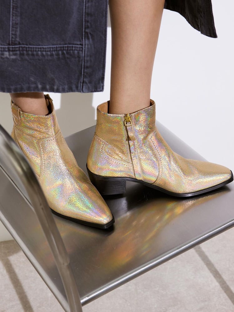 Oliver Bonas Gold Iridescent Heeled Western Cowboy Boots - Image 2 of 8 Oliver Bonas Gold Iridescent Heeled Western Cowboy Boots - Image 2 of 8