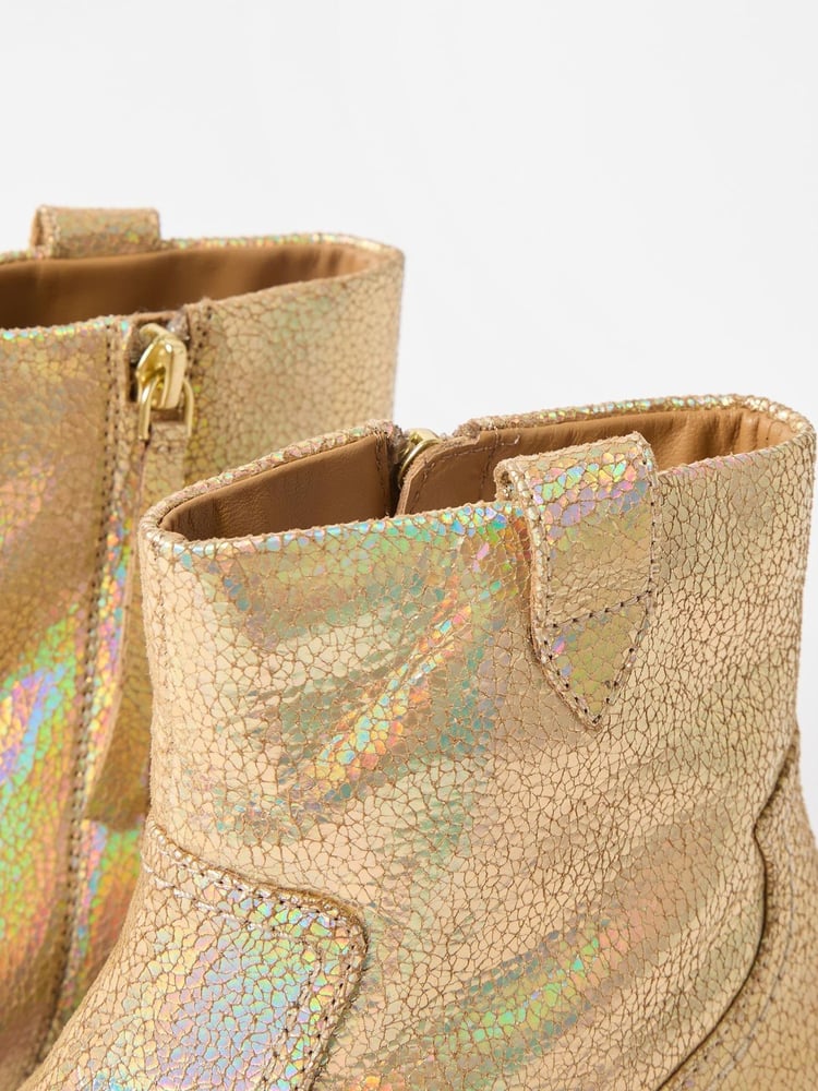 Oliver Bonas Gold Iridescent Heeled Western Cowboy Boots - Image 8 of 8 Oliver Bonas Gold Iridescent Heeled Western Cowboy Boots - Image 8 of 8