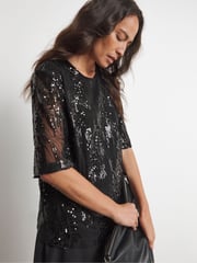Joanna Hope Sequin Black Top - Image 1 of 4