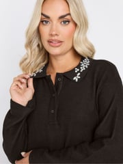 Yours Curve Black Collared Jewel Jumper - Image 4 of 5