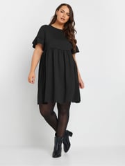 Yours Curve Black Frill Sleeve Smock Tunic Dress - Image 1 of 5
