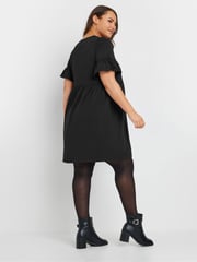 Yours Curve Black Frill Sleeve Smock Tunic Dress - Image 3 of 5
