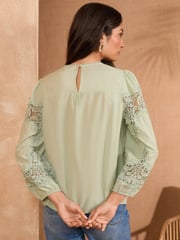 Love & Roses Green Lace Detail Long Sleeve Blouse - Image 4 of 4