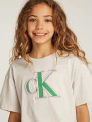 Calvin Klein Cream Monologo Glitter 100% Cotton T-Shirt - Image 3 of 5