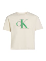 Calvin Klein Cream Monologo Glitter 100% Cotton T-Shirt - Image 4 of 5