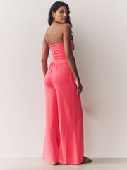 Coral Pink Bandeau Jersey 100% Cotton Jumpsuit - Image 4 of 8