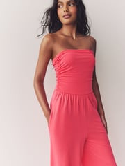 Coral Pink Bandeau Jersey 100% Cotton Jumpsuit - Image 5 of 8